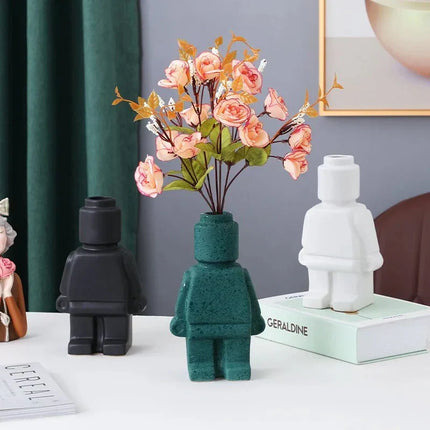 Flower Vase for Bookshelf Decor, Building Block Figure Flower Vase in Resin – image 12