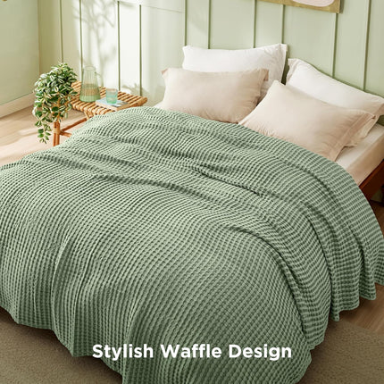 Cozy Haven | Cooling Waffle Queen Blanket with Lightweight Cotton & Bamboo | Soft Summer Throw for Hot Sleepers