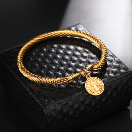 Saint Benedict Charm Bracelet, Christian Jewelry in Gold or Silver