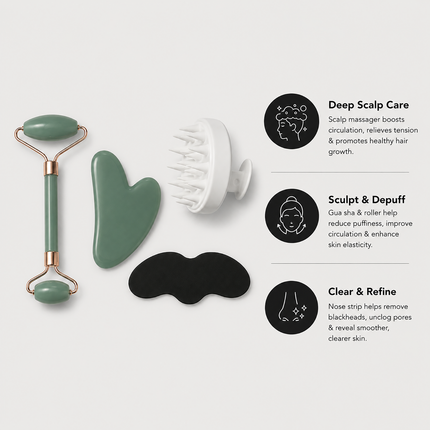 Face Roller and Gua Sha Set with Scalp Massager, 4 Piece Face Massager Kit – image 5