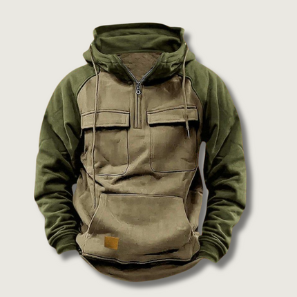 Mens Hoodie, Color Block Quarter Zip Hoodie with Kangaroo Pocket, Pullover Hoodie for Outdoor in Cotton Blend
