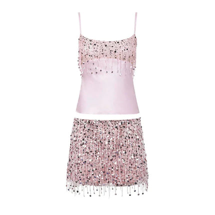 Matching Set for Women, Sequin Two Piece Set with Crop Top and Mini Skirt – image 5