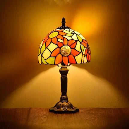 Antique Stained Glass Table Lamp with Durable Resin Base | Artful Illumination for Elegant Home Decor