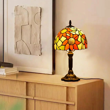 Antique Stained Glass Table Lamp with Durable Resin Base | Artful Illumination for Elegant Home Decor