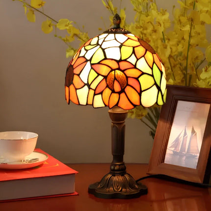 Antique Stained Glass Table Lamp with Durable Resin Base | Artful Illumination for Elegant Home Decor