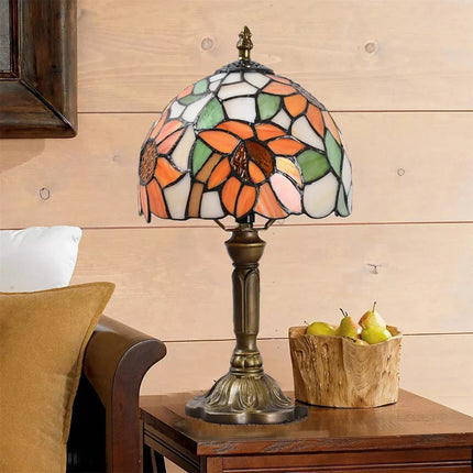 Antique Stained Glass Table Lamp with Durable Resin Base | Artful Illumination for Elegant Home Decor