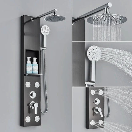 Shower Panel Tower with Massage Jets, Stainless Steel Shower Faucet with Temperature Display