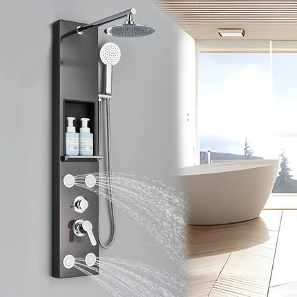 Shower Panel Tower with Massage Jets, Stainless Steel Shower Faucet with Temperature Display, Spa Shower System