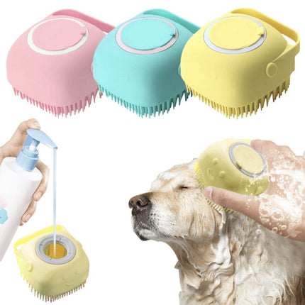 Silicone Dog Bath Brush with Shampoo Dispenser | Gentle Massage Tool for Effective Pet Cleaning