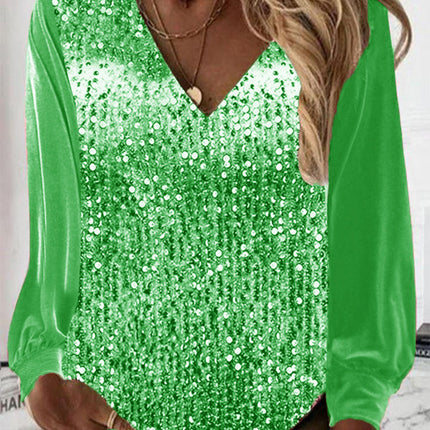 Womens Blouses, Dressy Going Out Top with Sequin V Neck – image 4