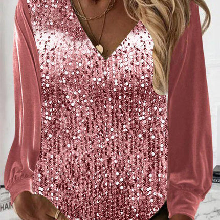 Womens Blouses, Dressy Going Out Top with Sequin V Neck, Loose Work Blouse for Office and Evening