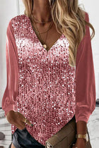 Womens Blouses, Dressy Going Out Top with Sequin V Neck, Loose Work Blouse for Office and Evening