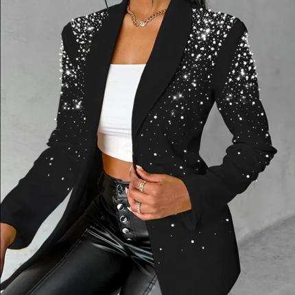 Womens Blazer with Pearl Details, Slim Fit Blazer Jacket for Business and Party