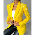 Womens Blazer with Pearl Details, Slim Fit Blazer Jacket for Business and Party, Embellished Suit Jacket for Women