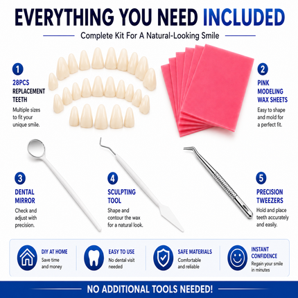 Vepine Complete Denture Set | Full & Partial Dentures with Easy-to-Use Tool Kit | Create Your Ideal Smile at Home
