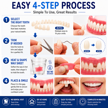 Vepine Complete Denture Set | Full & Partial Dentures with Easy-to-Use Tool Kit | Create Your Ideal Smile at Home