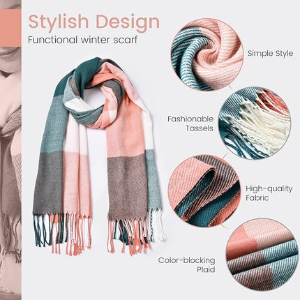 Cashmere Scarf, Warm Checked Neck Scarf for Cold Weather – image 12