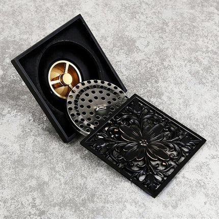 Square Shower Drain, 4 Inch Black Shower Drain Cover with Strainer – image 7