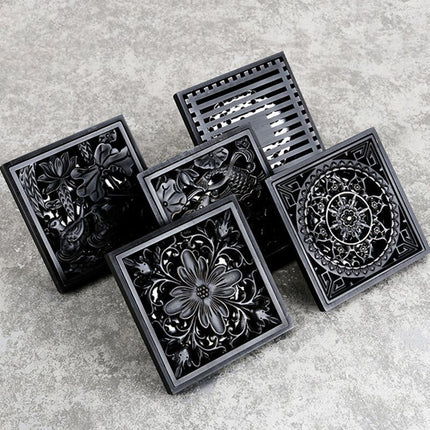 Square Shower Drain, 4 Inch Black Shower Drain Cover with Strainer, Brass Floor Drain for Bathroom