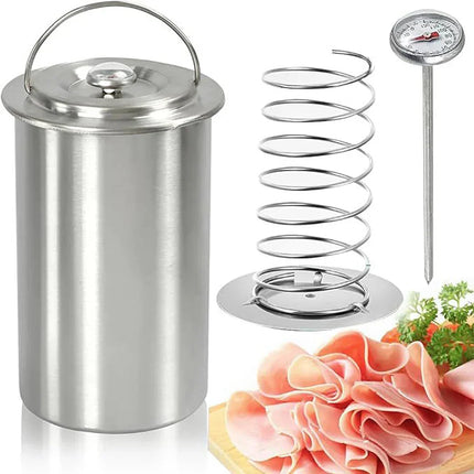 Deli Meat Press, Stainless Steel Ham Maker with Thermometer, Homemade Luncheon Meat Mold, Kitchen Gadgets