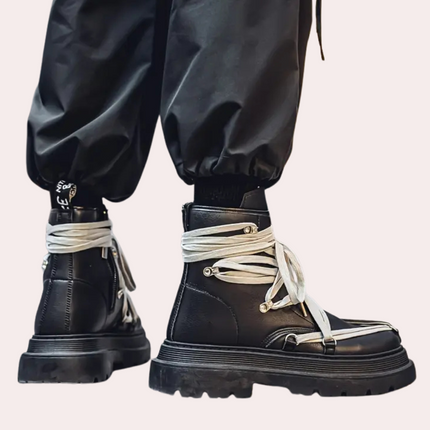 Black Boots for Men, Mens Leather Boots with Rubber Sole
