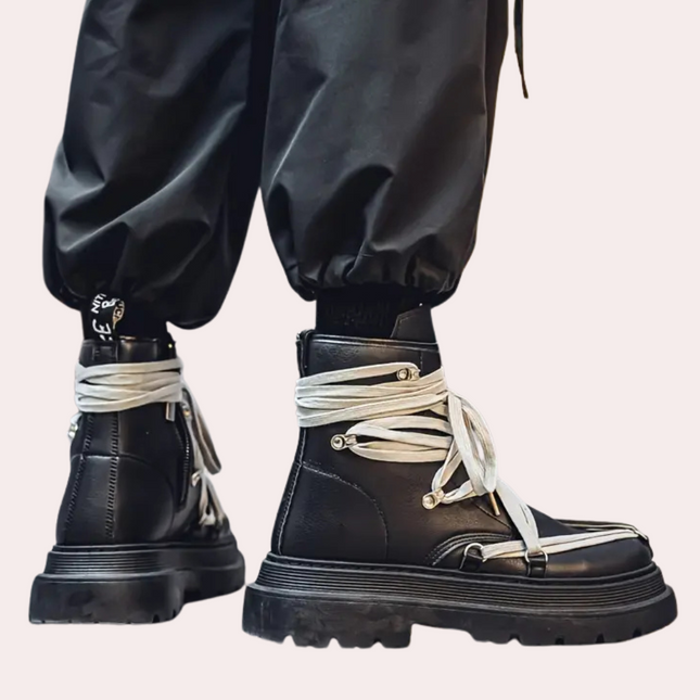 Black Boots for Men, Mens Leather Boots with Rubber Sole
