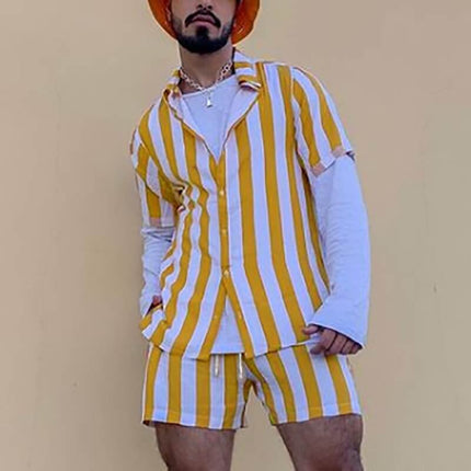 Mens Short Sets, Striped Shirt and Shorts Set, Mens Summer Clothes, Mens Two Piece Set, Vacation Outfits for Men