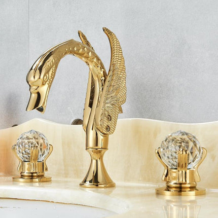 Bathroom Faucets, Widespread Brass Bathroom Sink Faucet with Swan Neck