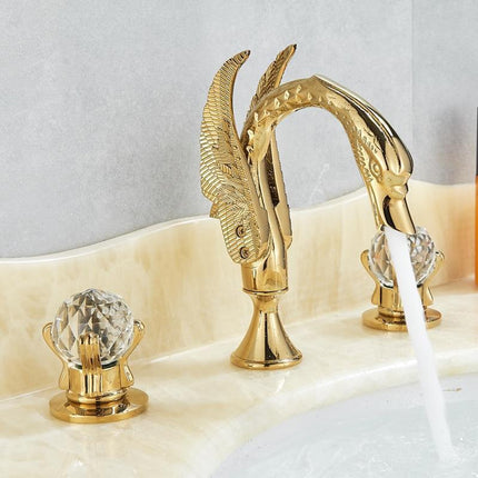 Bathroom Faucets, 3 Hole Bathroom Faucet with Crystal Handles, Widespread Brass Bathroom Sink Faucet with Swan Neck