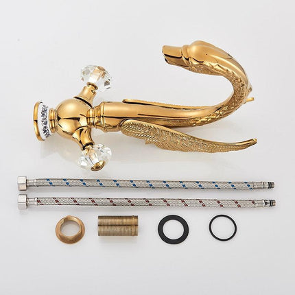 Swan Sink Faucet Bathroom Mixer Taps with Two Handles, Single Hole Brass Swan Faucet for Basin – image 5