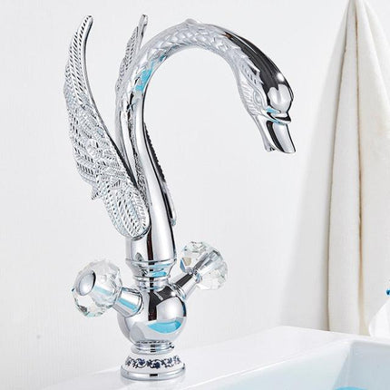 Swan Sink Faucet Bathroom Mixer Taps with Two Handles, Single Hole Brass Swan Faucet for Basin – image 11