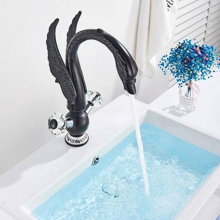 Bathroom Faucet, Swan Sink Faucet Bathroom Mixer Taps with Two Handles, Single Hole Brass Swan Faucet for Basin