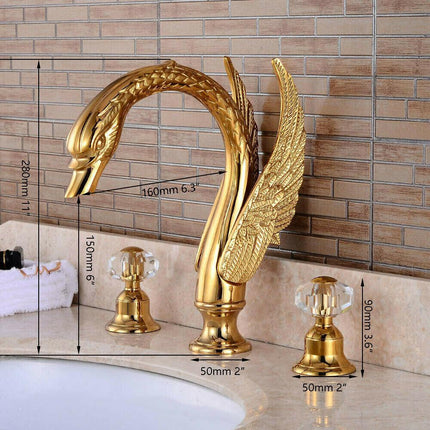 Gold Bathroom Faucet, 3 Hole Bathroom Sink Faucet with Two Crystal Handles – image 10