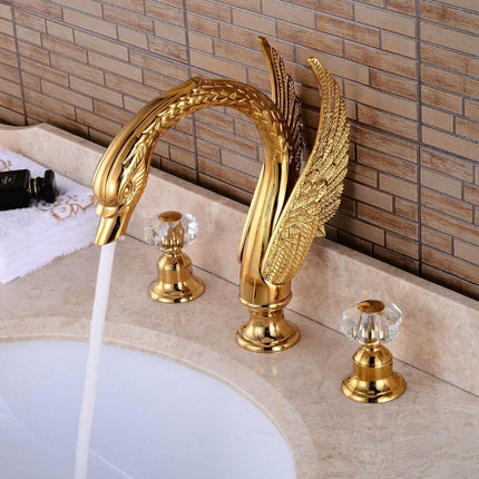 Gold Bathroom Faucet, Deck Mount Swan Faucet with Aerator – image 6