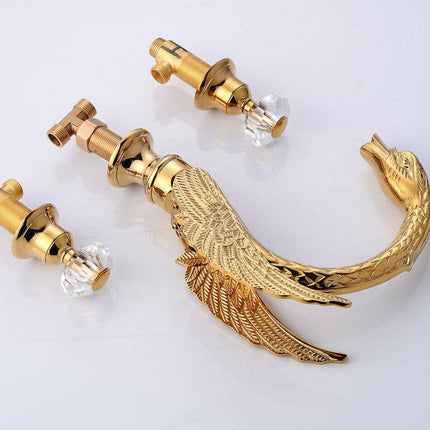 3 Hole Bathroom Sink Faucet with Two Crystal Handles, Deck Mount Swan Faucet with Aerator – image 8