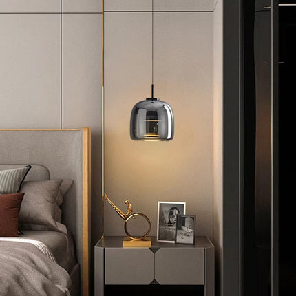 Black Glass Pendant Light, Modern Scandinavian Hanging Light with Metal Accents – image 4