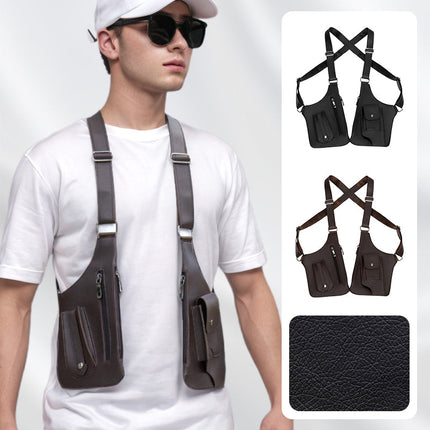 Mens Shoulder Bag, Small Travel Bag for Men, PU Leather Phone Bag with Hidden Zippers and Magnetic Closure