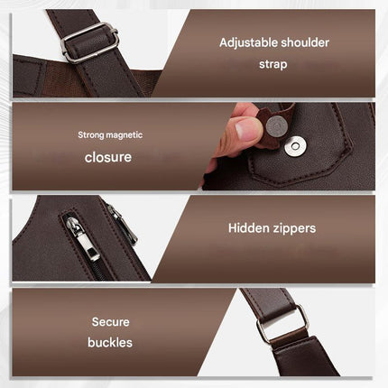 Mens Shoulder Bag, PU Leather Phone Bag with Hidden Zippers and Magnetic Closure – image 5