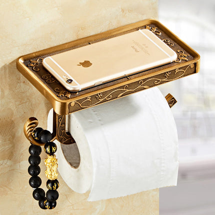 Toilet Paper Holder with Phone Shelf, Wall Mounted Toilet Roll Holder, Bathroom Tissue Holder in Aluminum Alloy