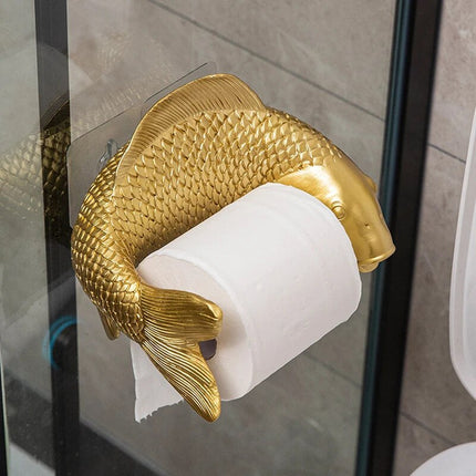 Toilet Paper Holder No Drill, Gold Toilet Paper Holder in Carp Fish Design
