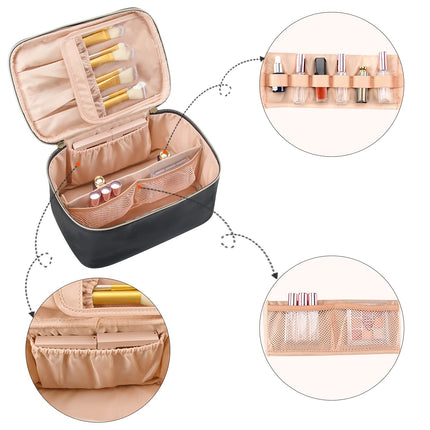 Makeup Bag with Adjustable Dividers, Travel Makeup Organizer with Handle – image 22