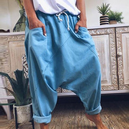 Mens Harem Pants, Baggy Boho Trousers with Low Crotch