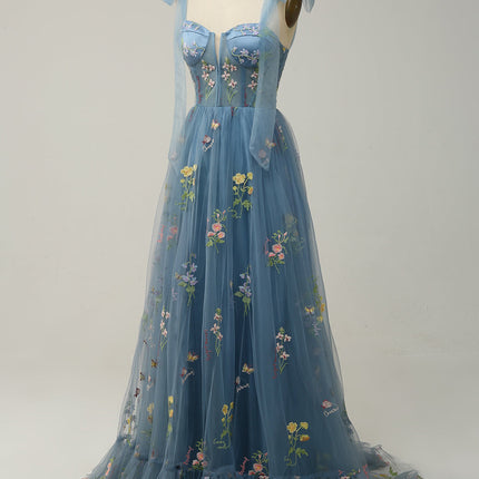 Tulle A Line Evening Gown with Embroidery – image 9