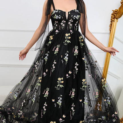 Prom Dress, Formal Dress with Corset, Wedding Guest Dress, Tulle A Line Evening Gown with Embroidery