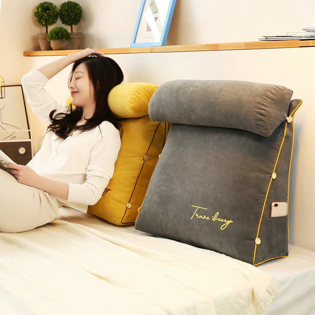 Backrest Cushion Memory Foam, Bed Wedge Pillow for Reading in Bed, Triangle Back Support Pillow with Washable Cover