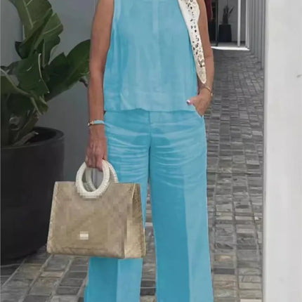 Matching Sets for Women, Linen Wide Leg Pants Set for Summer Outfits