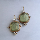 Pearl Drop Earrings for Women, Vintage Green Dangle Earrings with Pearls, Handmade Silver Earrings, Pearl Jewelry