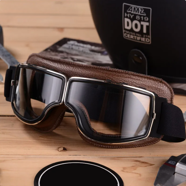 Vintage Motorcycle Goggles, Leather Aviator Goggles with Shatterproof Lenses, Steampunk Goggles, Motorcycle Accessories_00