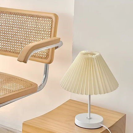 Dimmable Table Lamp with Pleated Fabric Shade | Elegant Lighting for Home Ambiance