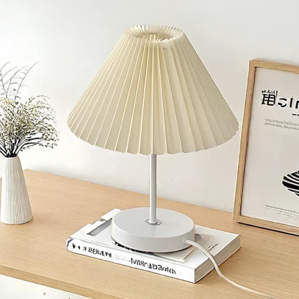 Dimmable Table Lamp with Pleated Fabric Shade | Elegant Lighting for Home Ambiance